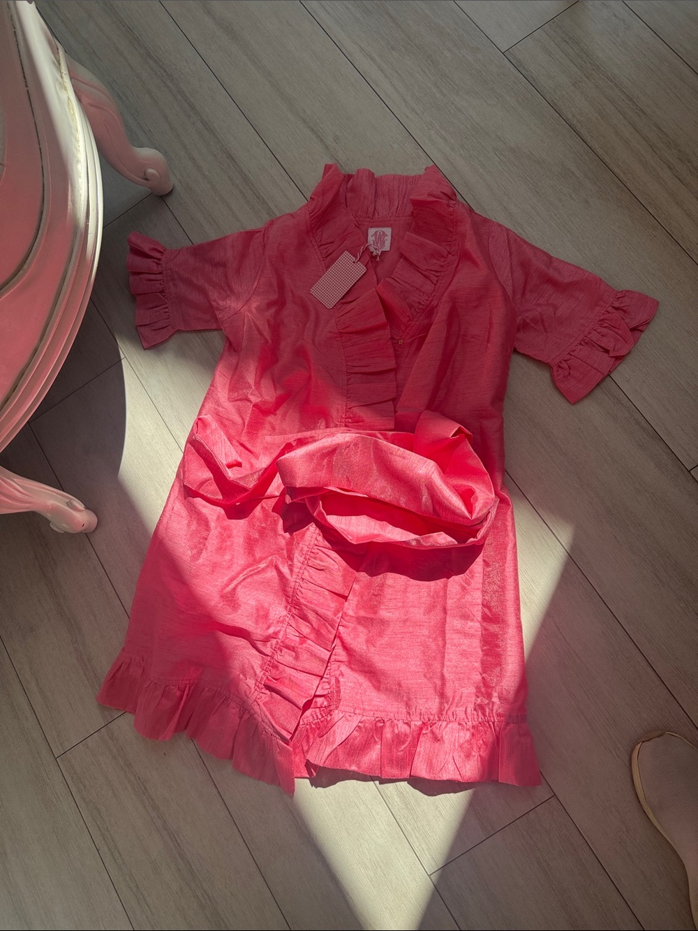 Ruffled Pink Girls' Dress Top with Tie Waist